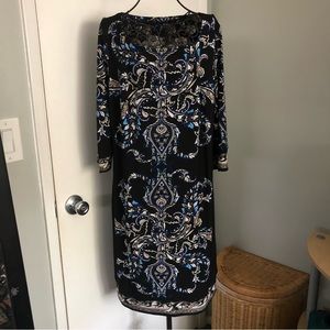 NWOT Roz & Ali Women's Tunic Dress Black & Blue Geometric - PL